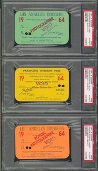 1964 Los Angeles Dodgers Season Pass Collection- Lot Of 7 (PSA)